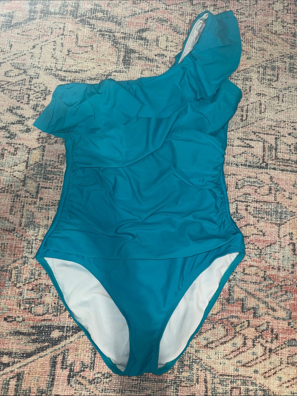 Ruffled One-Shoulder Teal One-Piece Swimsuit